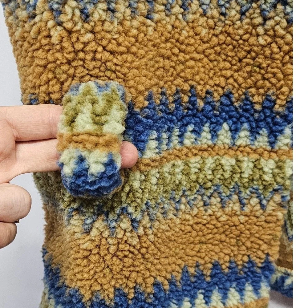 SHEIN Girls Sherpa Fleece Vest Size 12Y‎ Blue Yellow Fair Isle Geometric Borg
